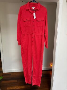 Outerknown Red Button-Front Utility Jumpsuit